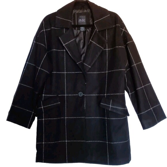 Women's Me Jane Black/White Large Check Polyester/Wool Lined Jacket Size L - Picture 1 of 8